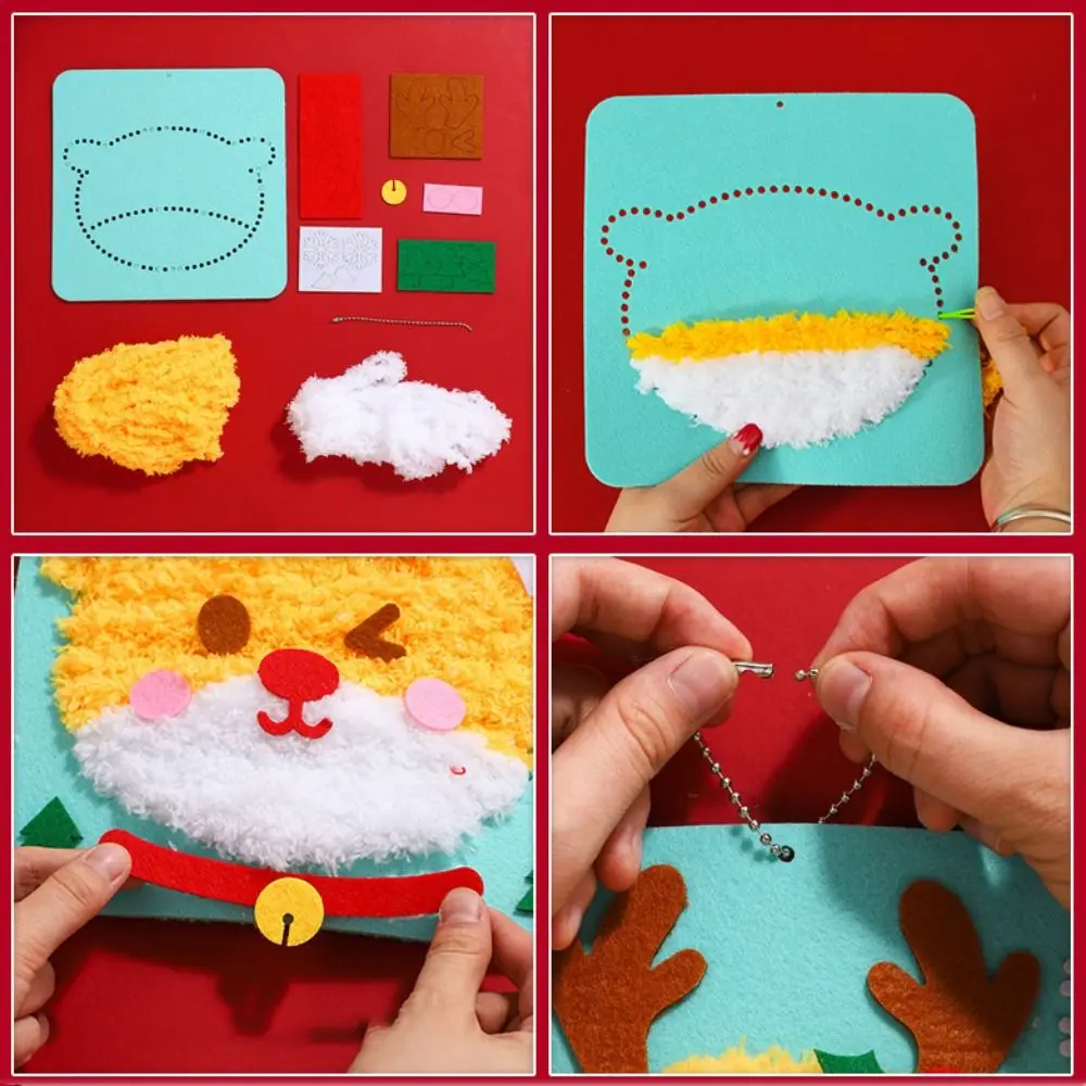 Cartoon Christmas Punch Needle Set Snowman Elk Deer Handmade Wool Painting Christmas Stocking Santa Claus