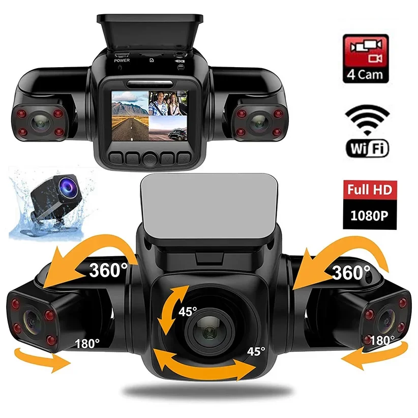 360 degrees Camera Car Dashcam with 4 Channel, Full HD 1080P Dash Cam Front and Rear Video Recorder DVR Night Version