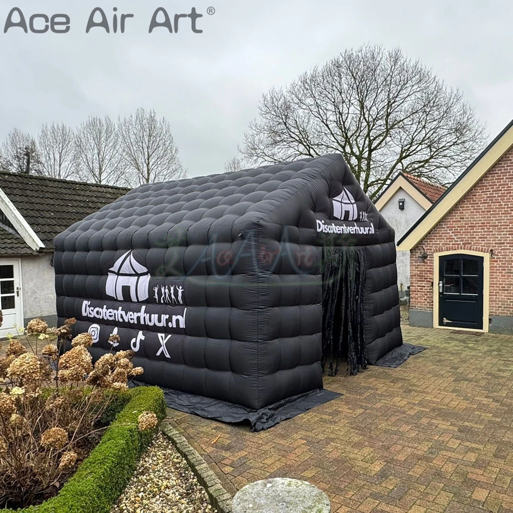 Pop-up zwarte discoverlichting nachtclub opblaasbare draagbare mobiele bar partytent kubus feest bruiloft tent buiten evenementen