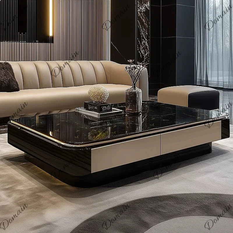 Ni Black Microcrystalline Stone Coffee Table Raised 45cm Italian Minimalist Luxury Living Room Large Space 1.5m Long