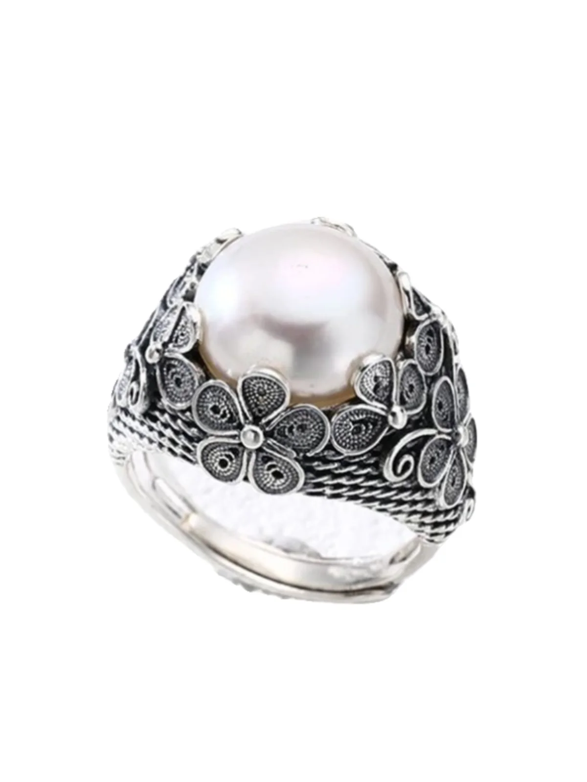 HX New Retro Make Old Fashioned Flower Temperament Ring Female Literary Style Luxury High Level Opening Jewelry Accessories