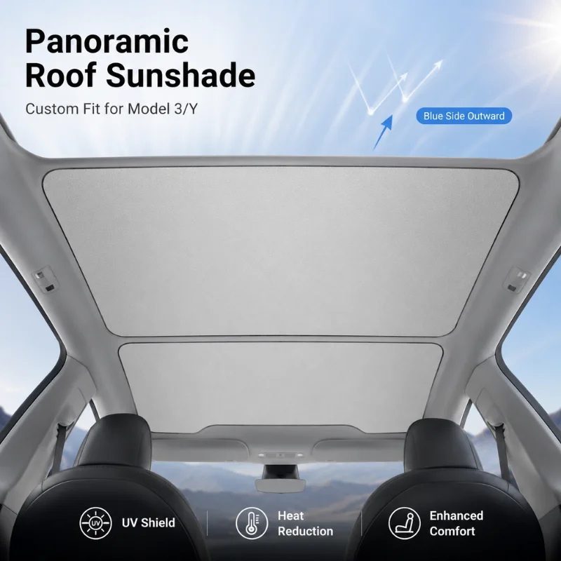 Lcars Car Sunroof Sunshade Suitable for Tesla's New and Old Model Y/3 Roof Sunshade Accessories [Blue Ice Crystal Coating] Heat Insulation, Sun Protection, Uv Protection Glass Roof Sunshade