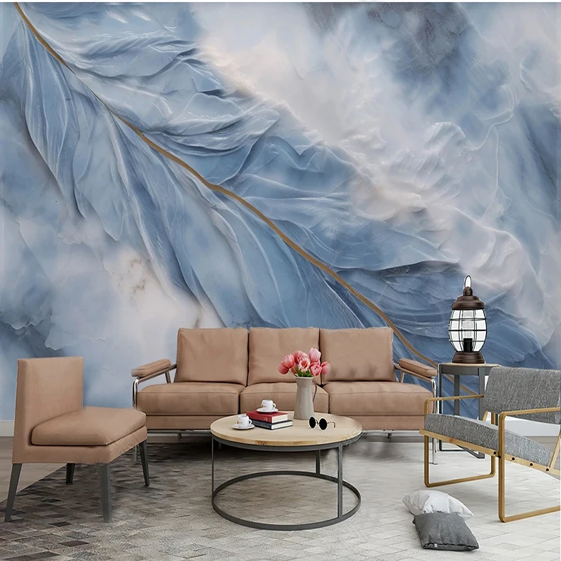 

Photo Wallpaper Modern Relief Light Blue Feather Marble Background Wall Murals Living Room TV Sofa Bedroom Creative Home Decor