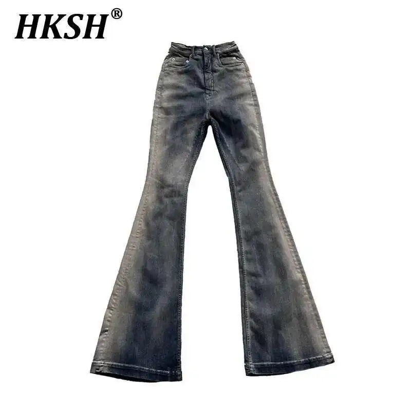 HKSH RO Style Niche Gradient High Stretch Floor Mop Casual Micro Flared Jeans Korean Tight Skinny Denim Pants Women Trend HK2783