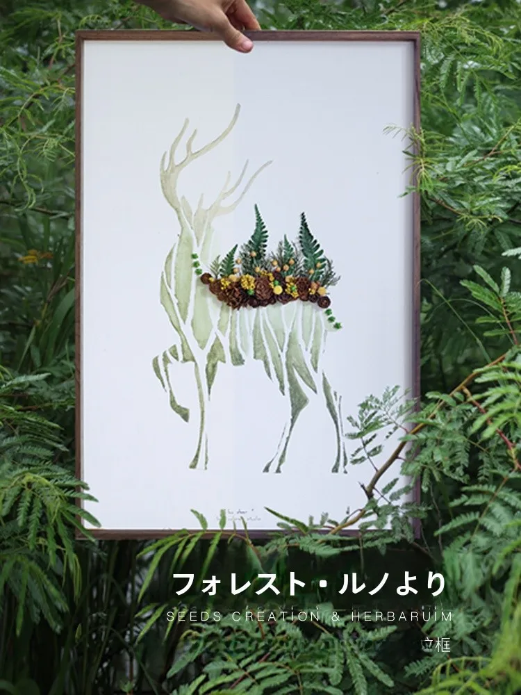 

Nordic Sle Handmade Animal Specimen Artwork Seed Creation Original Deer Plant Taxidermy Painting 3D Decorative Artwork