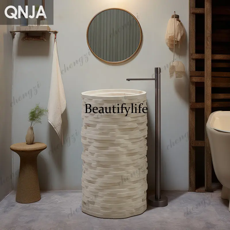 Japanese wabi-sandy style personalized wash basin bathroom integrated floor-to-ceiling washbasin creative art round column basin