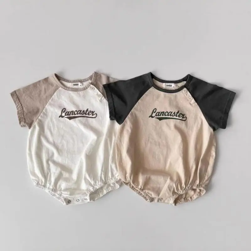 

2025 Summer New Baby Short Sleeve Bodysuit Infant Boy Girl Letter Print Casual Jumpsuit Cotton Versatile Newborn Clothes 0-24M