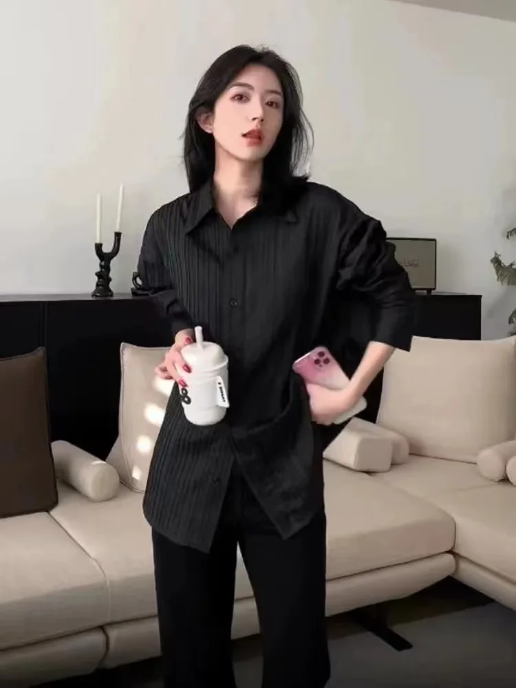 المرأة طويلة Sve مطرزة مخطط irt فضفاضة تناسب عادية Sle ربيع 2023 النسخة الكورية طوق زر التفاصيل