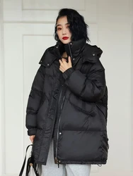 Women's Down Jacket Winter Coat Female Simple Casual Loose Hooded Outerwears Windproof Thickened Warm Mid-length Puffer Coats