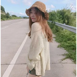 Summer Classic Hong Kong-style Long-sleeved Sweater Vintage Lazy Loose Thin All-match Slim-fit Sun Protection Cardigan for Women