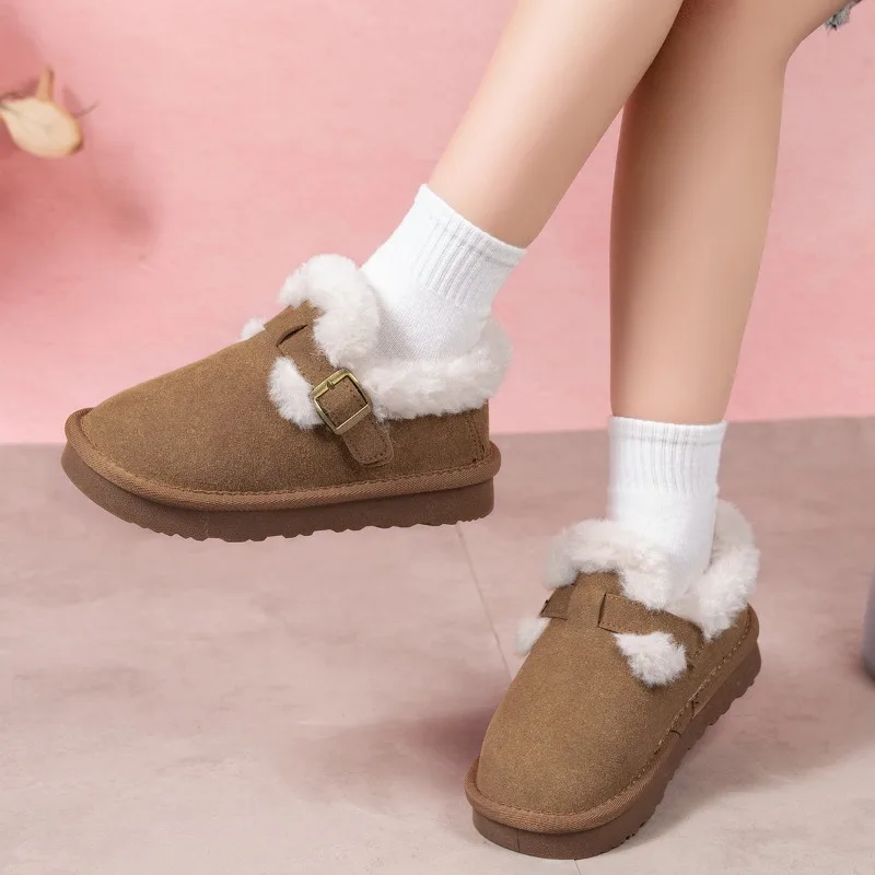 

Зимние детские зимние сапоги из искусственной кожи, детские теплые круглые короткие ботинки, зимняя хлопковая обувь для мальчиков и девочек с толстым плюшем