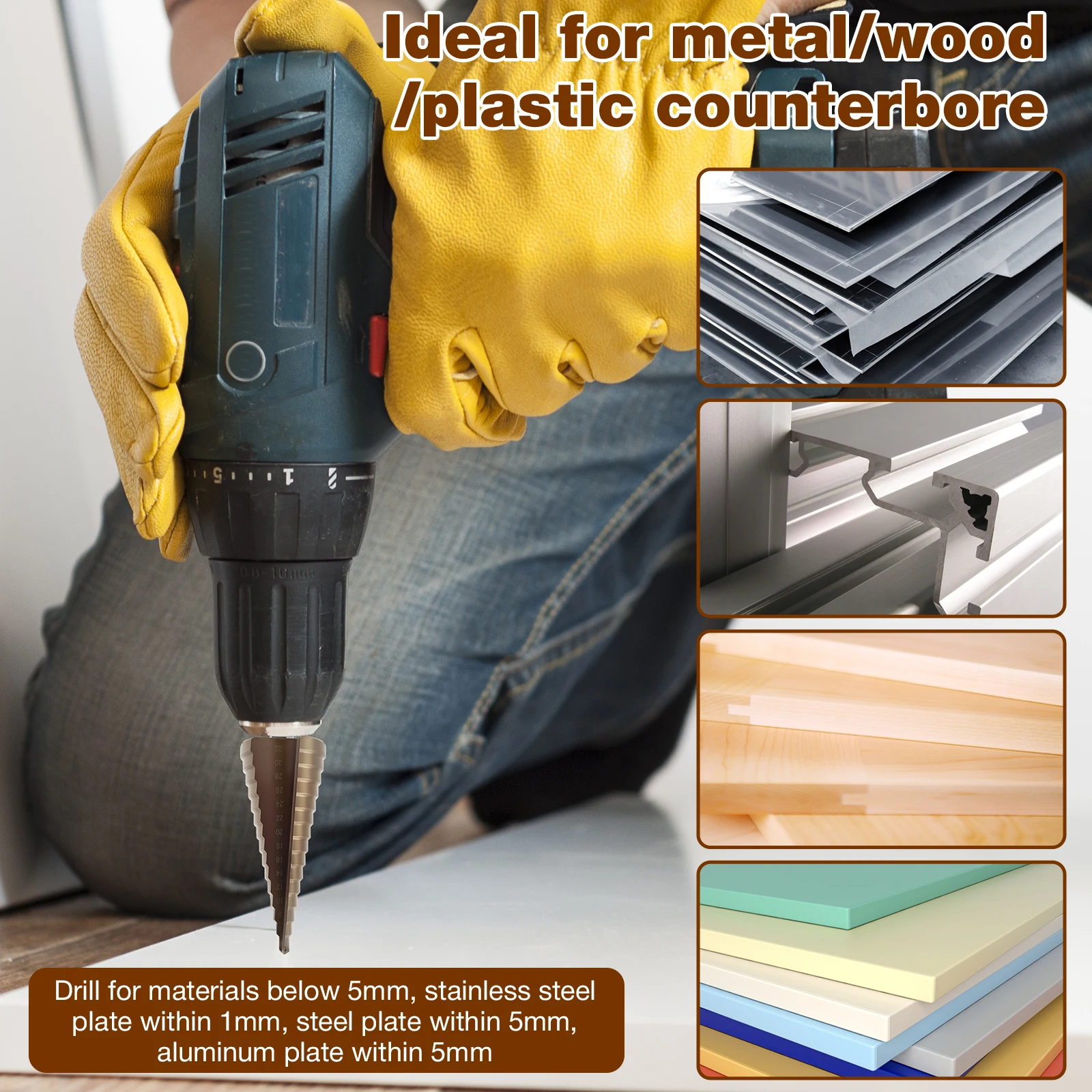 ดอกสว่านเจาะรูแบบขั้นบันไดเคลือบไทเทเนียม HSS ขนาด 4-32 มม. 4-20 มม. 4-12 มม. เหล็กกล้าความเร็วสูง สำหรับเจาะโลหะและไม้ เครื่องมือเจาะรูทรงกรวย เครื่องมือไฟฟ้า