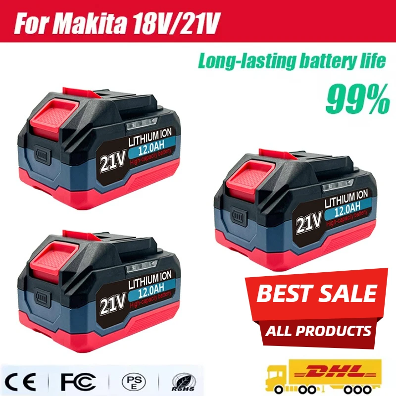 

21V Li-ion Battery 12000mAh For Makita Impact Wrench Drill DDF487 BL1850、