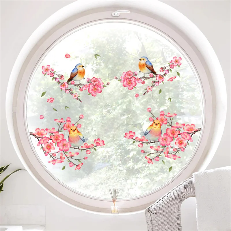 Birds Stickers Window Decor Vinyl Art Spring Flowers Glass Wall Decal for Home Bathroom Kids Room Decoration One Pieces Posters