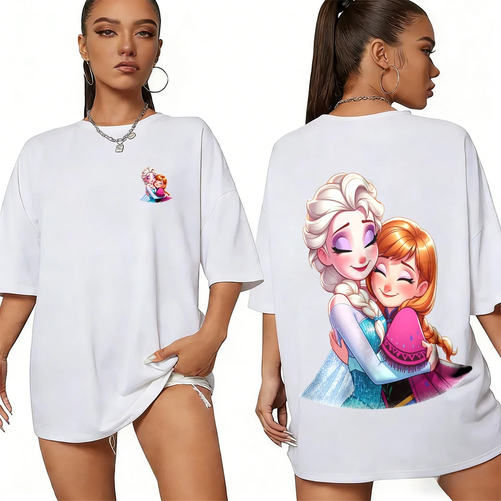 

Лето 2026, футболка с узором «Холодное сердце Диснея», костюм для родителей и детей, высококачественные классические футболки унисекс с короткими рукавами из чистого хлопка