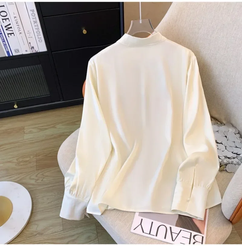 Satin Chinese Style Women\'s Shirt Loose Print Blouses Fashion Spliced Clothing Long Sleeves Spring/Summer Women Tops 2024 Korean