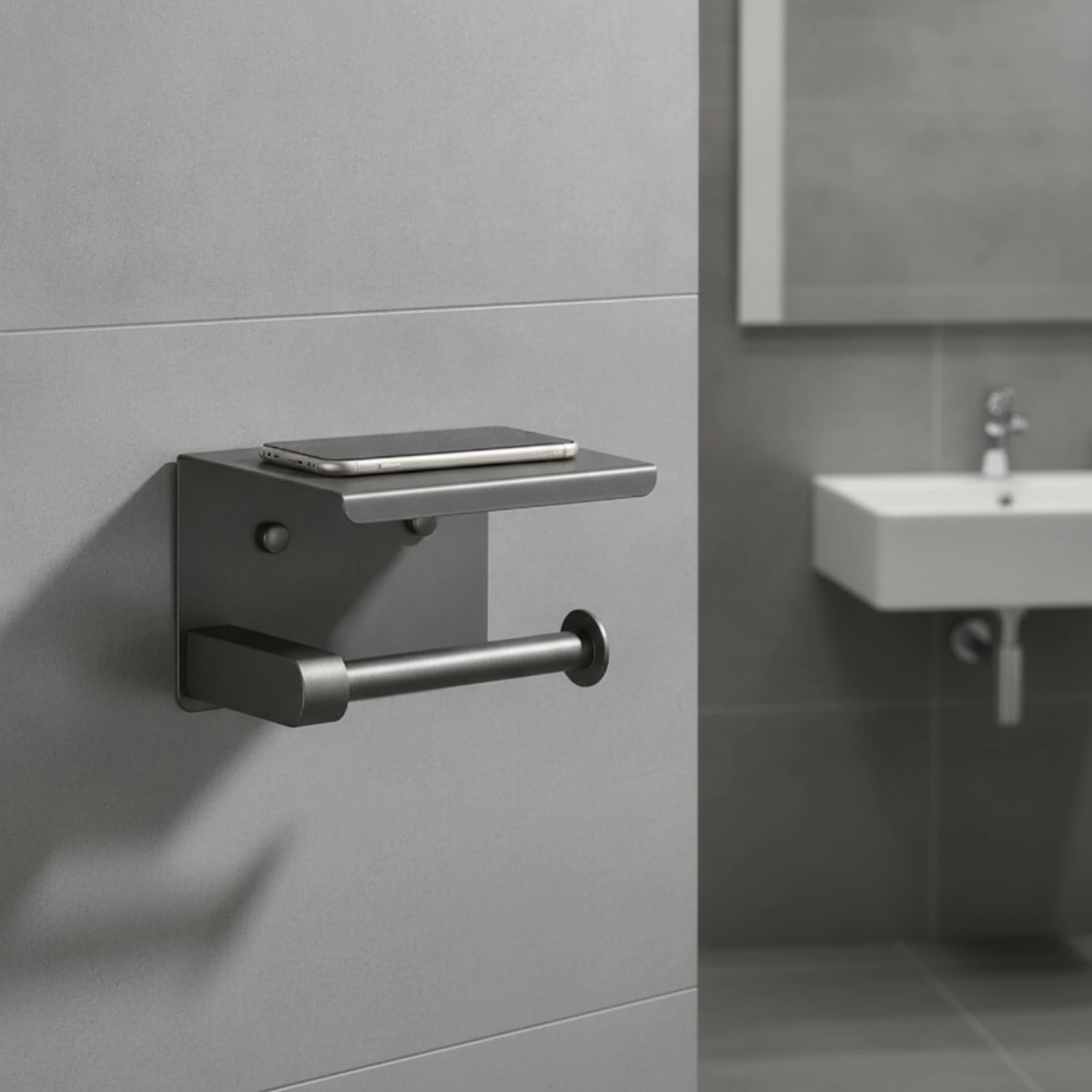 Wall-Mount Toilet Tissue Holder with Shelf Compact Toilet Tissue Holder with Shelf Bathroom Accessory Metal Hardware Rustproof