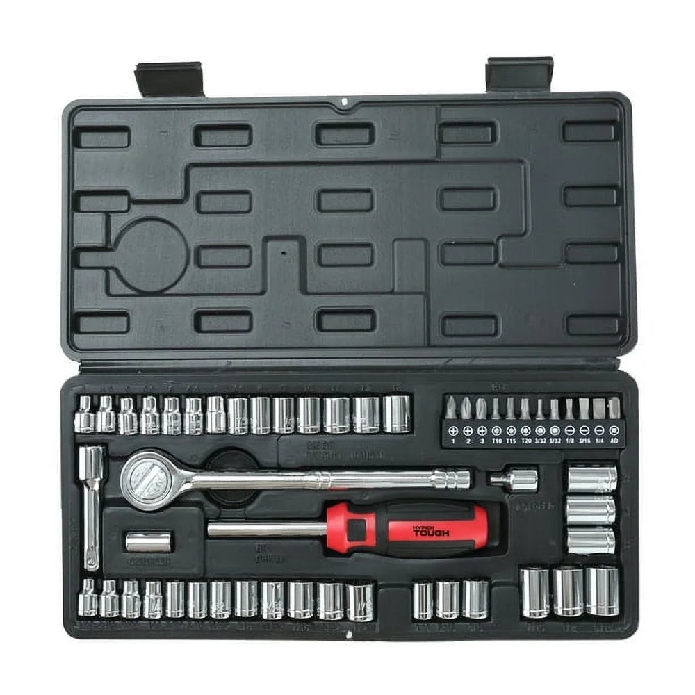Conjunto de soquete métrico sae de 54 peças com ferramentas de acionamento 1/4 3/8 caixa de armazenamento resistente à corrosão reparos domésticos automotivos