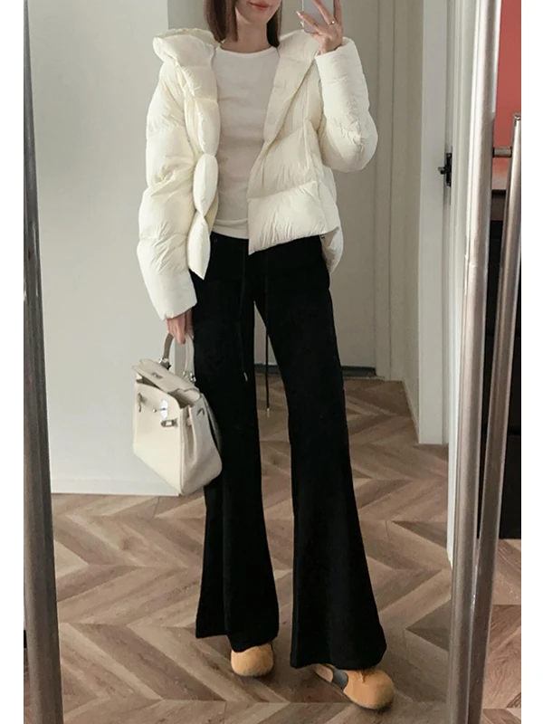 Długie spodnie do jogi z wydłużonym krojem, ocieplane, rozszerzane, damskie, codzienne, z elastyczną talią, sznurkiem, wyszczuplające, czarne, zimowe, luźne spodnie.