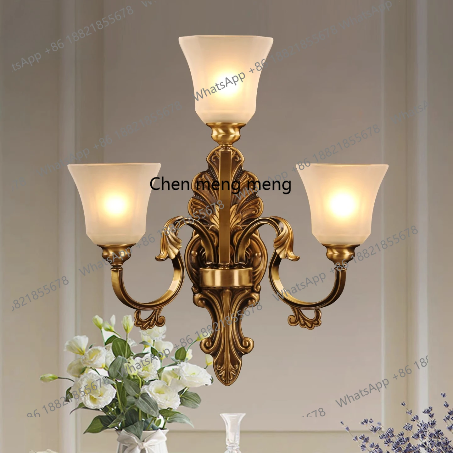American living room background wall three-head wall lamp creative retro all-copper lamp aisle corridor LED lamp B013