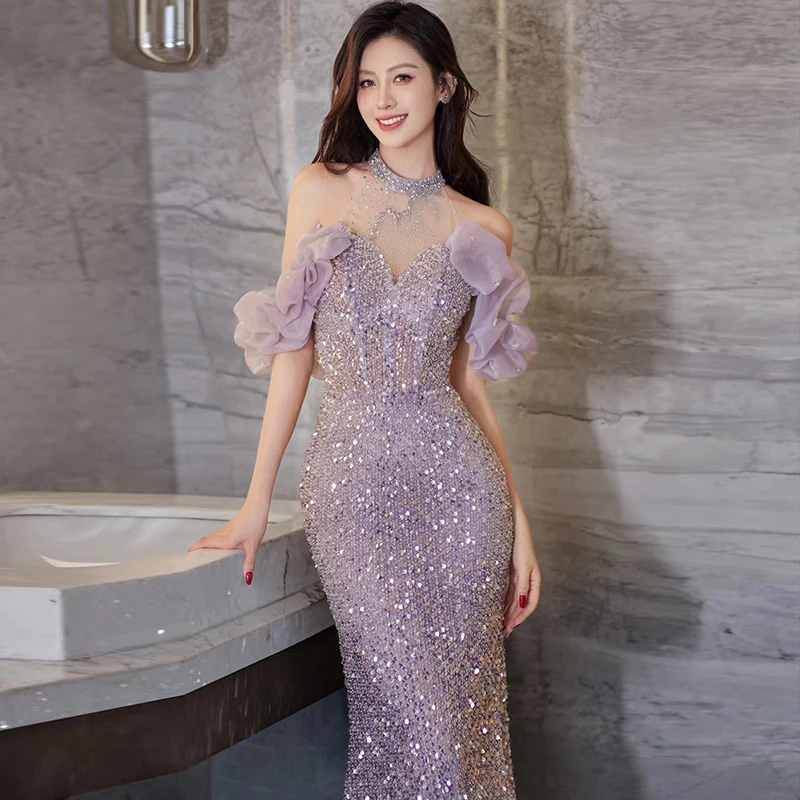 

Ele Sequin Fi Tail Evening Gown Wedding Dr Luxury Light Luxury Banquet Dr New Bride Lady Sle 2025 New Arrival