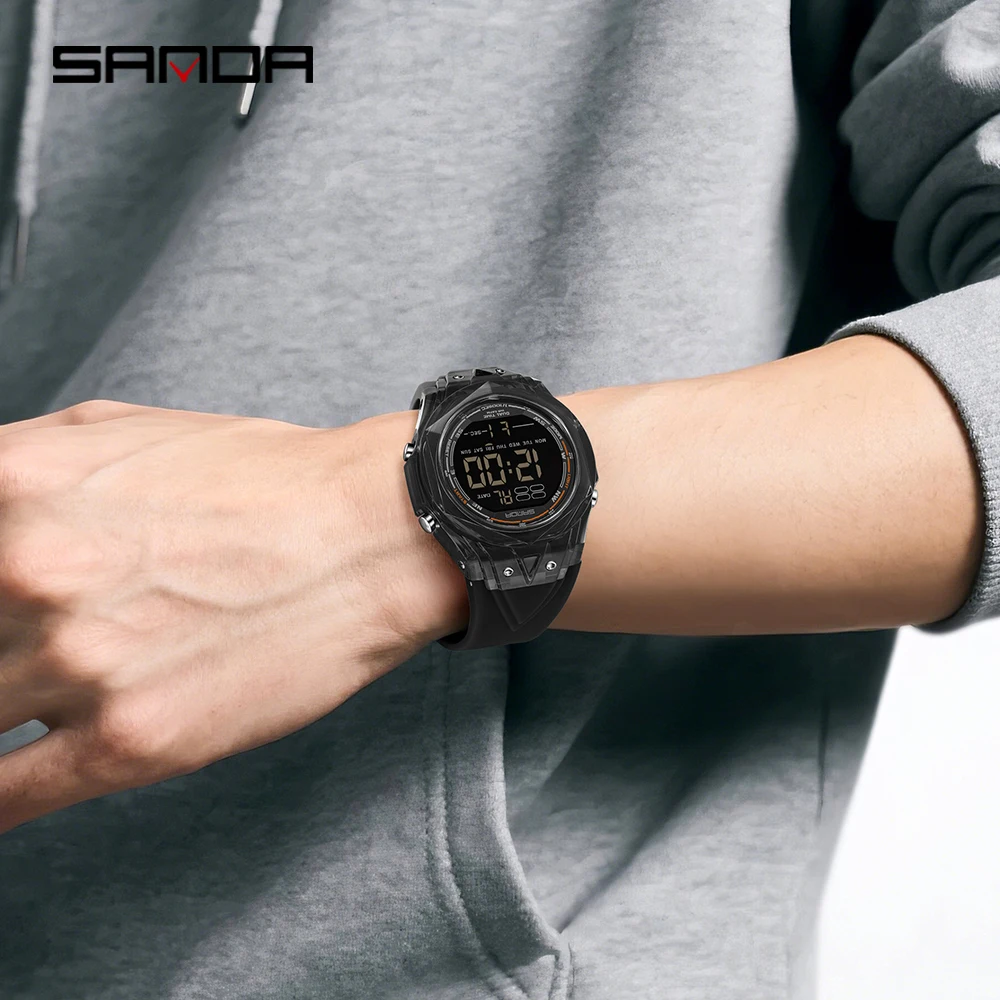 SANDA 6289 Orologio elettronico per studenti di moda Orologio sportivo multifunzionale con sveglia a LED impermeabile Orologio digitale con timer da uomo