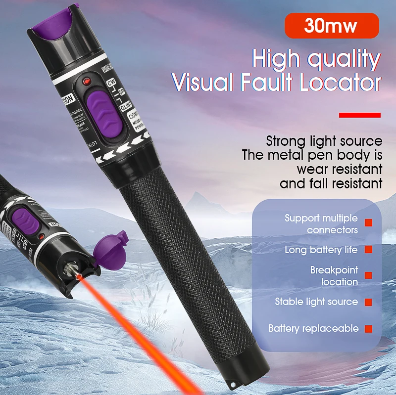 Optical Fiber Cable Tester Visual Fault Locator 30mW FC/SC/ST Connector Optic Red Laser Light Pen Type