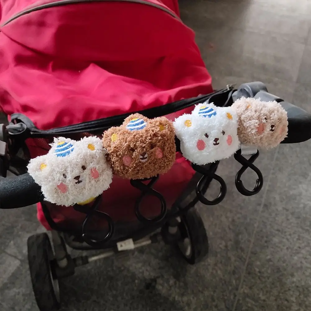 Durable Lovely Pram Hook Embroidery Cute Bear Bag Hanging Hook Baby Stroller Organizer Hook Stroller Hooks Stroller Accessory