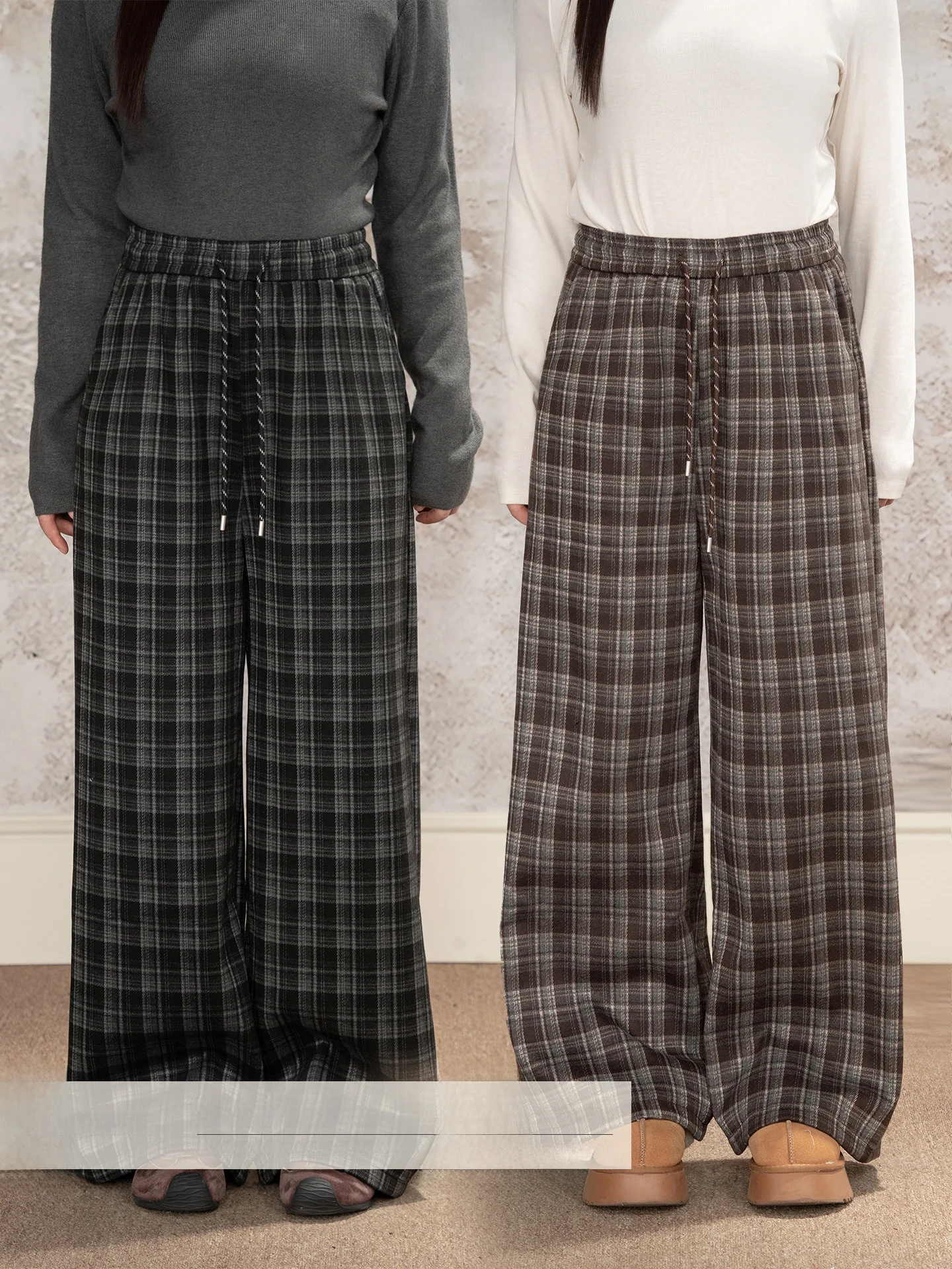 

Новые женские повседневные брюки Heynew Lazy Sle в клетку с широкими штанинами, больших размеров, осенне-зимние, для работы, стройнящие, длинные, модные