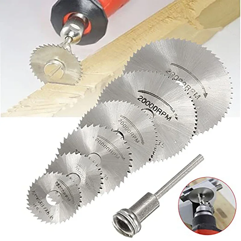 6PCS/7PCS Kit Mini HSS Circular Saw Blade Rotary Tool Metal Discs Tool Cutoff Mandrel Set Cutting Wood Power Dril