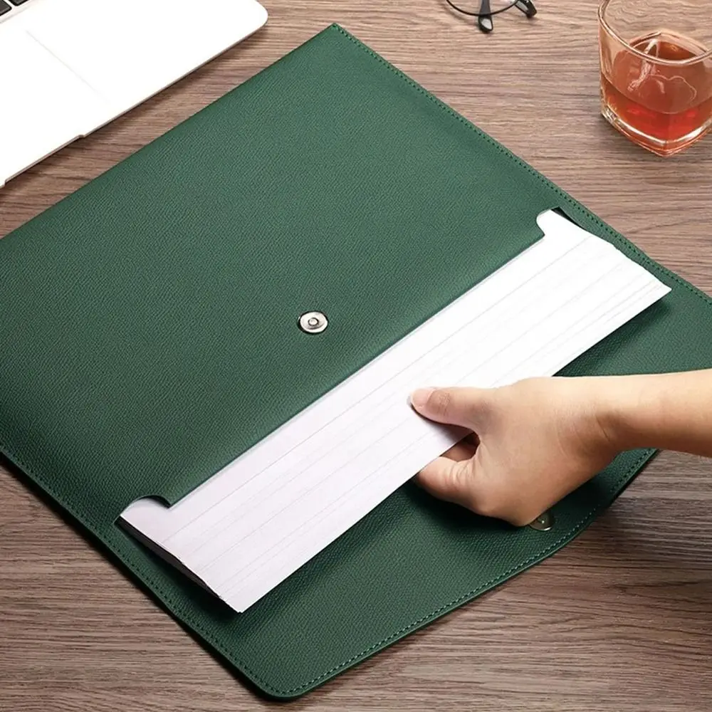 

A4 Handheld File Storage Bag PU Leather with Magnetic Buckle Business Briefcase Solid Color Dustproof Handheld Laptop Bag