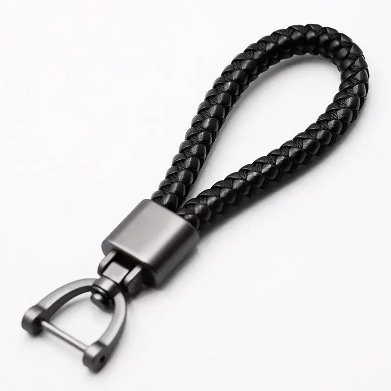 Handmade Woven Leather Car Keychain Detachable Metal 360 Degree Rotating Horseshoe Buckle Key Chain for Men Car Key Ring