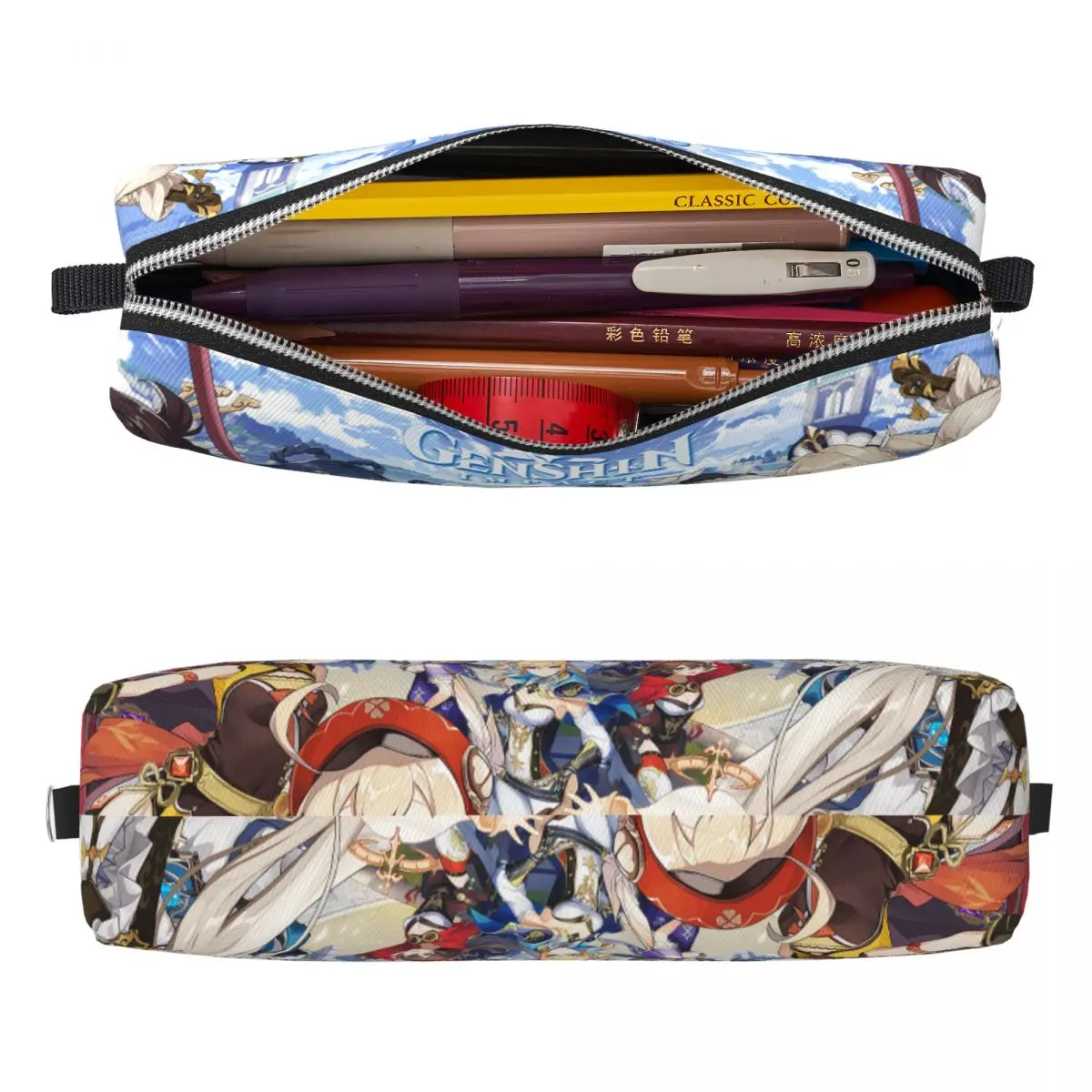 Upetstory Genshin Impact 연필 케이스 애니메이션 연필 케이스 소녀 소년 연필 가방 학생 학교 지퍼 편지지 용 펜 홀더