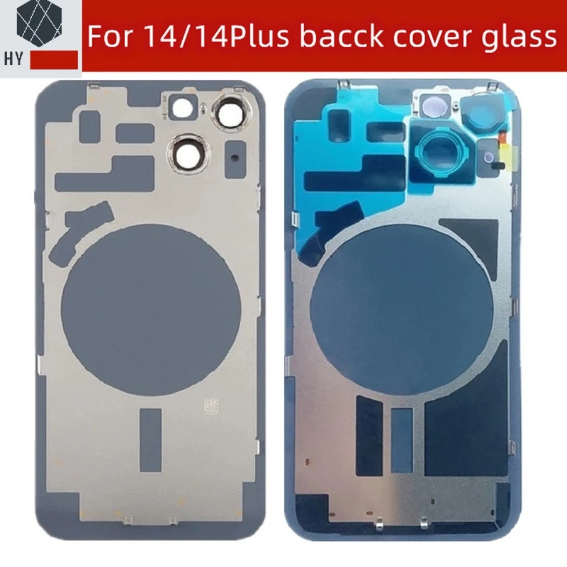 Back Glass Replacement for iPhone 14 Plus 14Plus Rear Housing Door with Small Parts Metal Plate Magnetic