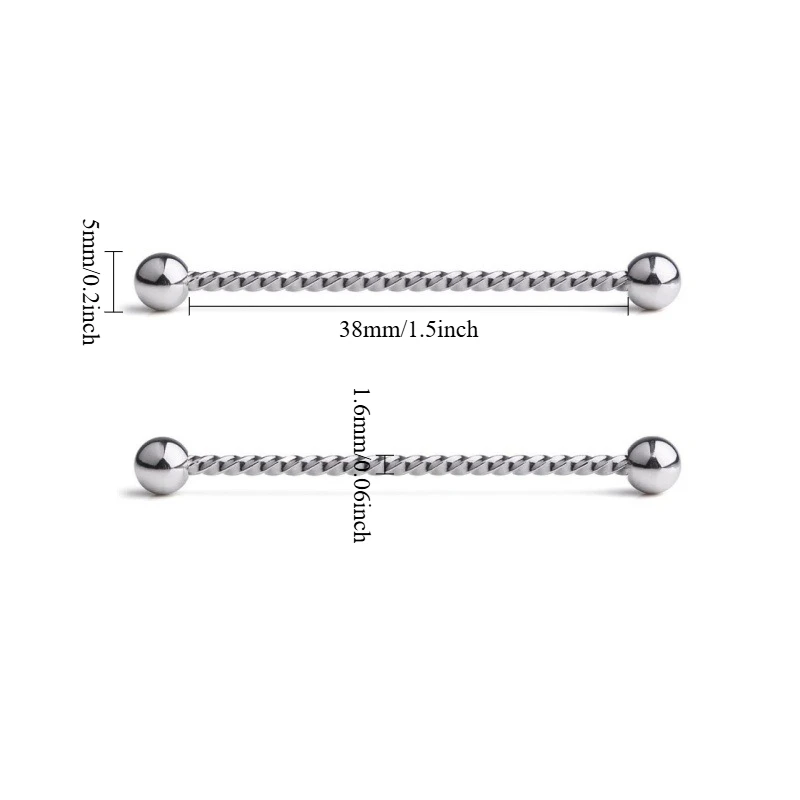 5PCS 14Gauge 38mm Industrial Barbell Cartilage Earring Body Piercing Jewelry Straight Body Cartilage Ear Helix Scaffold Bar