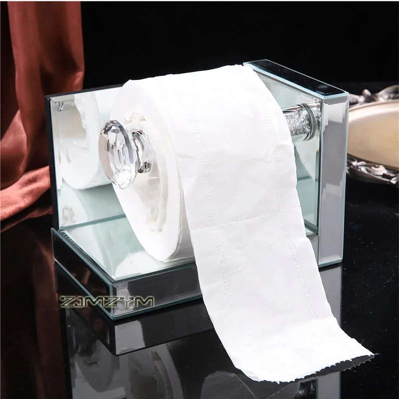 Luxury Rhinestone Crystal Toilet Paper Holder with Shelf Wall Mount Chrome Mirror Bathroom Tissue Roll Holder for Bathroom view 5