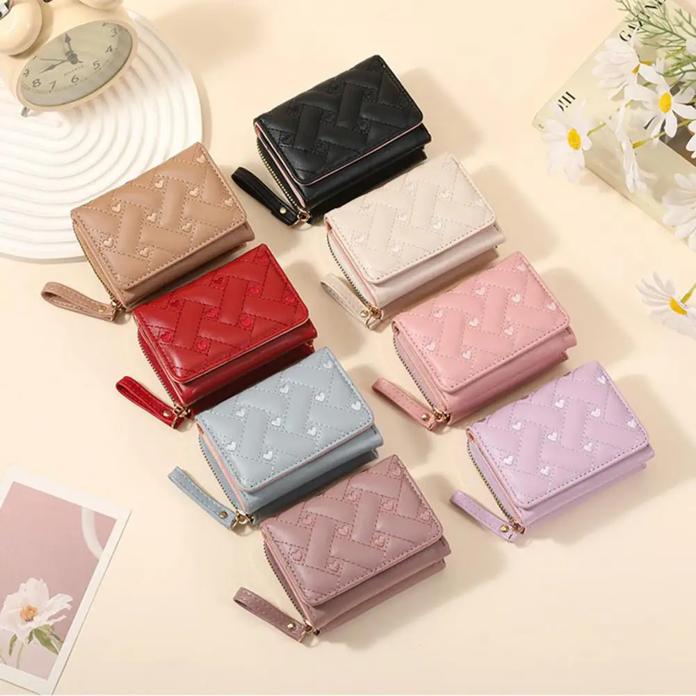 Mini Wallet for Women Women Wallet Women Stylish -fold Wallet with Embroidered Heart Mini Card Holder Zippered Coin for Shopping