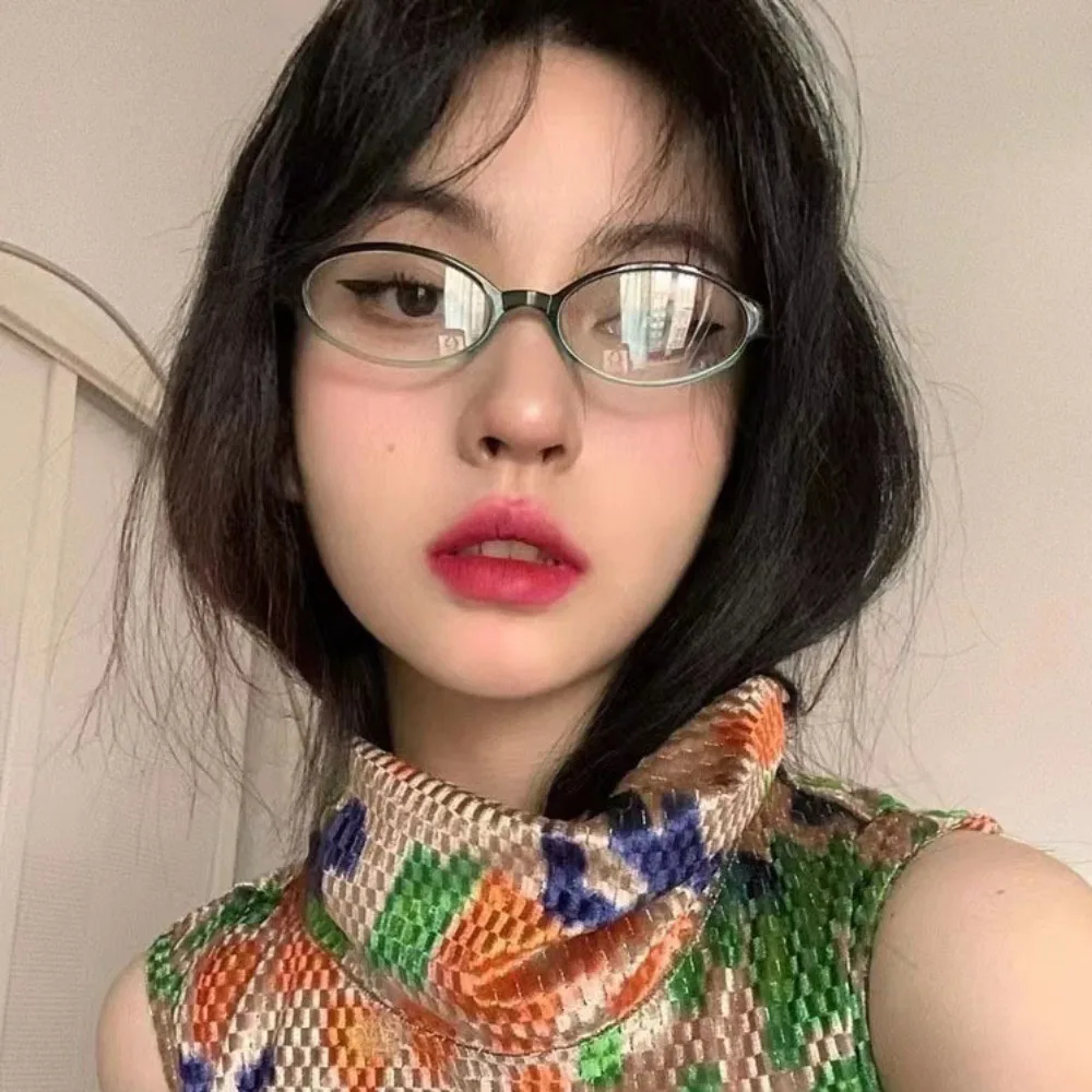 

Ultralight Y2K Anti Blue-ray Glasses Retro Lightweight Oval Glasses Leopard Print Transparent Small Frame Eyewear Student