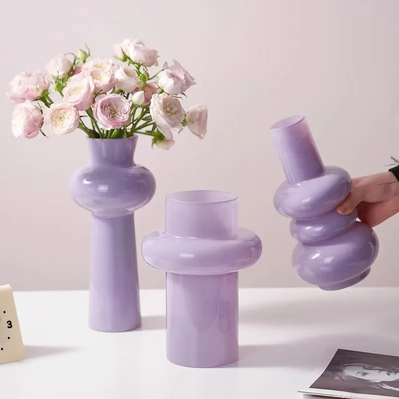 French Dopamine Purple Glass Vase Antique High-end Decorative Items Atmosphere Decorative Flower Arrangement Hydroponic Vase