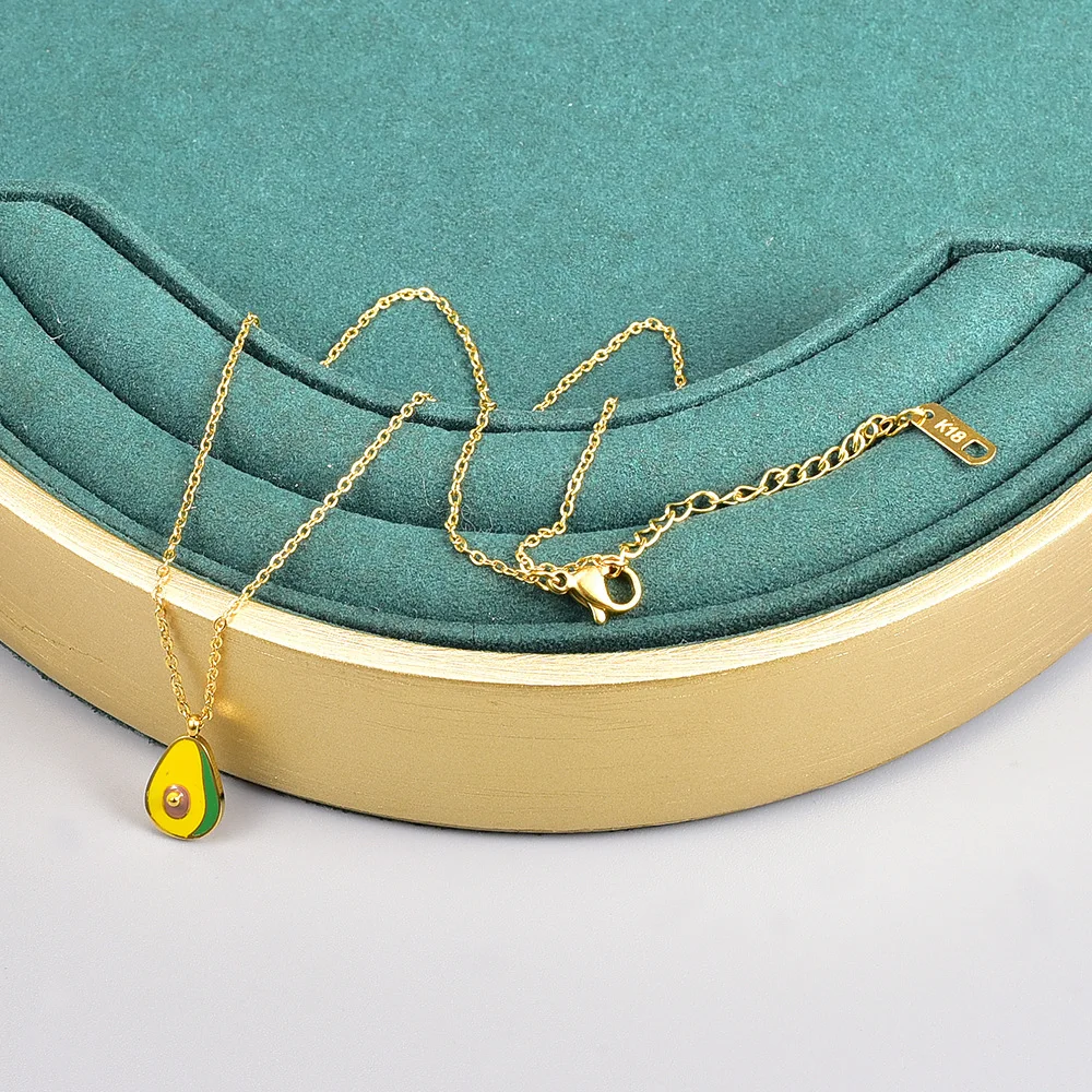 Mori Small Color Drop Avocado Student Necklace Clavicle Chain Titanium Steel Gold Plated