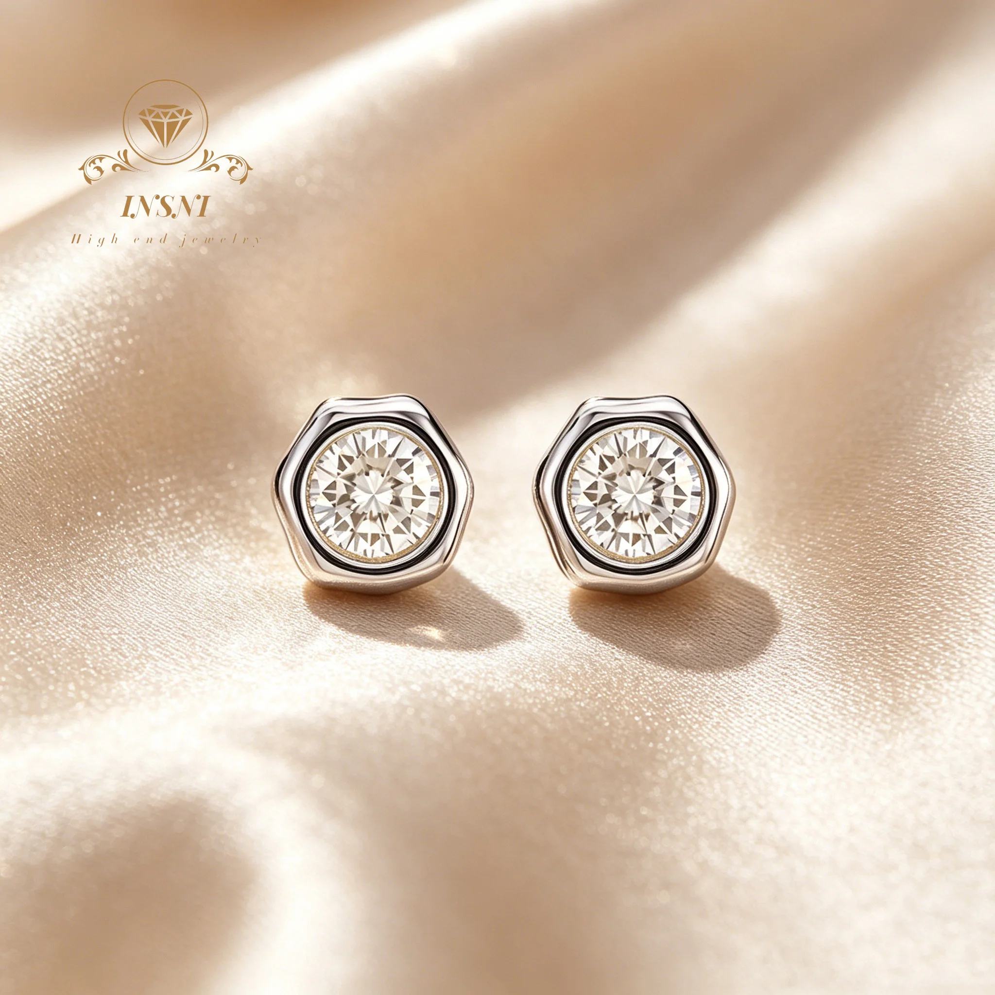Mozzarella Diamond Bubble Stud Earrings Women's Light Luxury Hexagonal Bag Inlaid Moissanite Body S925 Sterling Silver Earrings