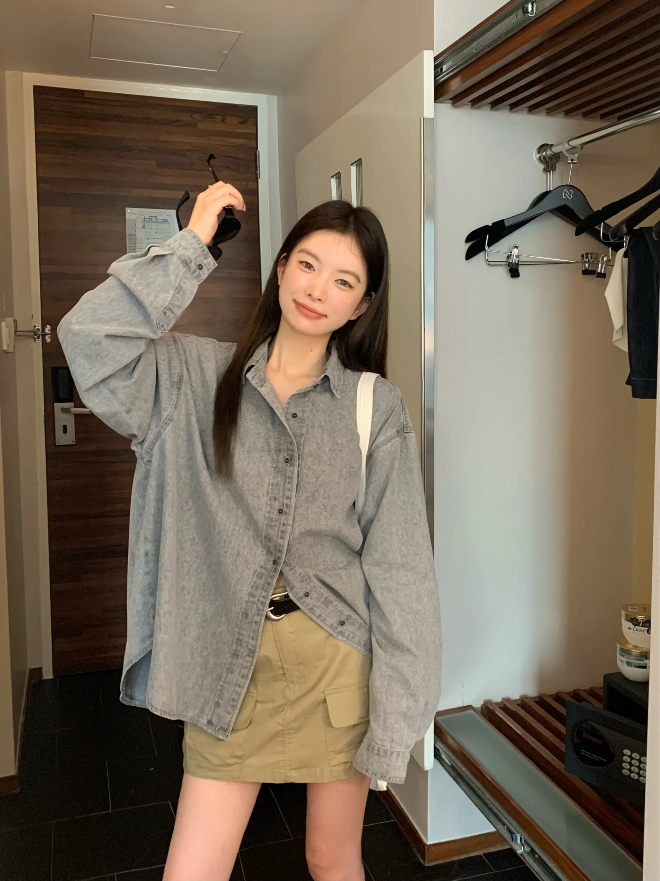 

Denim Coat Girls Womens Autumn Subcultures Patchwork Button-Up Trendy Twill Checked Leisure Epaulettes College Travel Jackets BF