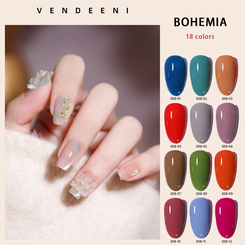 Vendeeni 18 Colors/set Bohemian Style Pure Color Crystal Gel Nail Polish Blue Red Nail Varnish Soak Off Gel Lacquer With Display