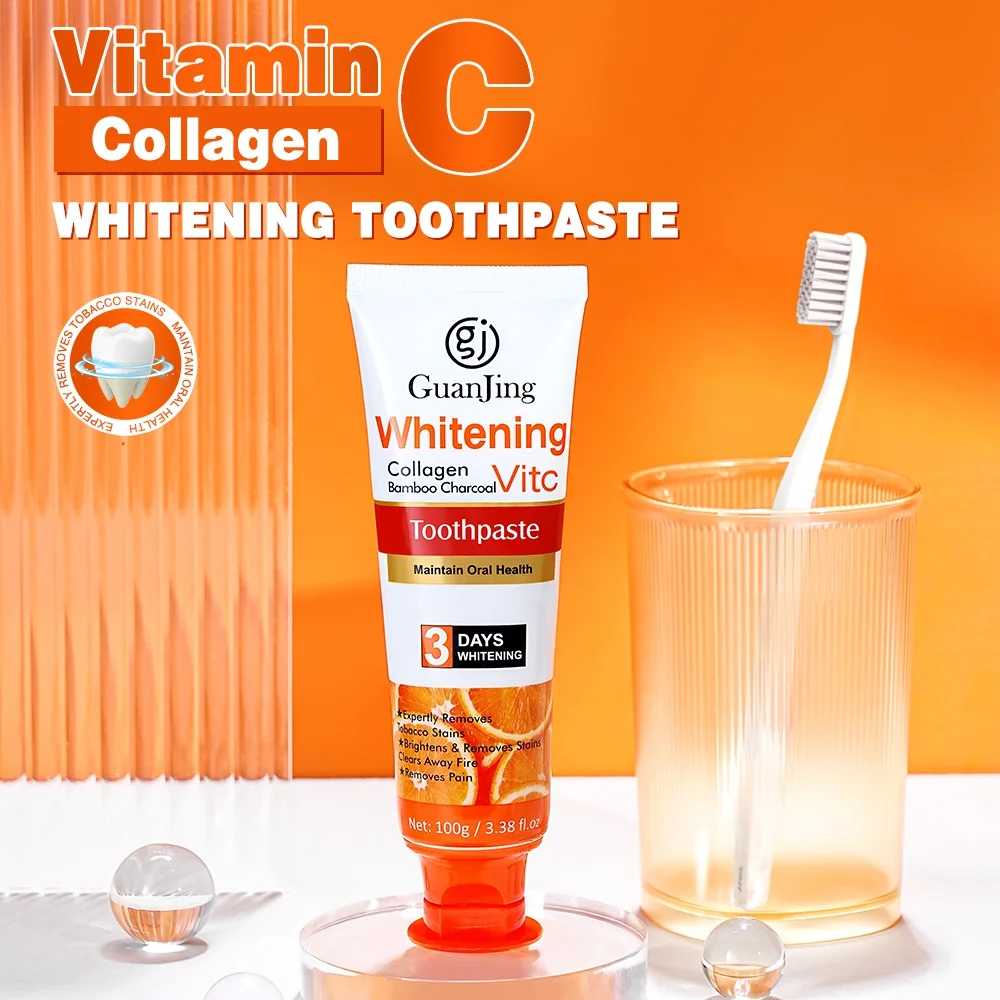 100g Whitening Vitamin C Toothpaste Bamboo Charcoal Oral Hygiene Remove Stains Brighten Pain Relief Beauty Health Care