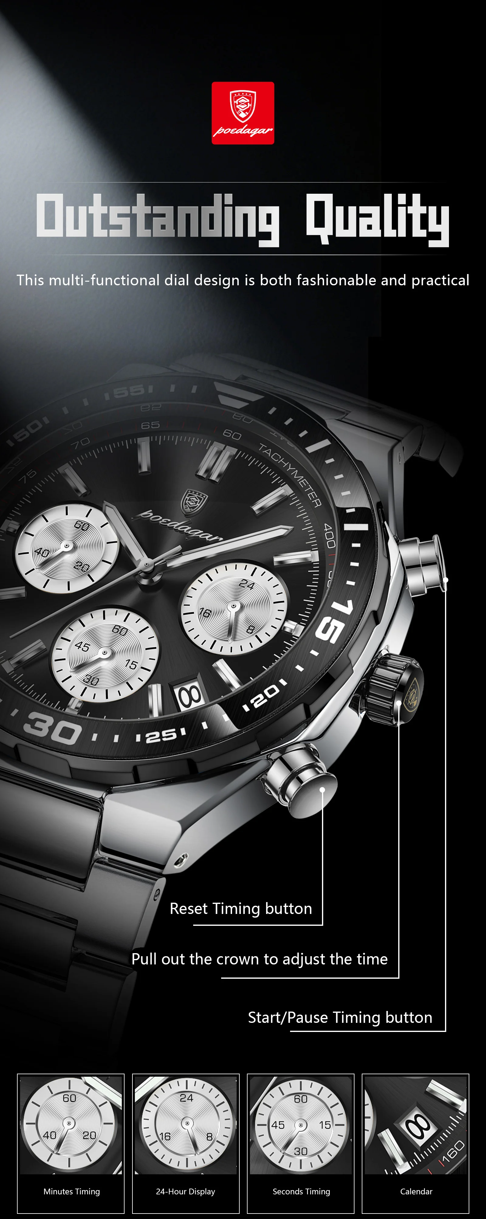 POEDAGAR Men's Watch Image 7