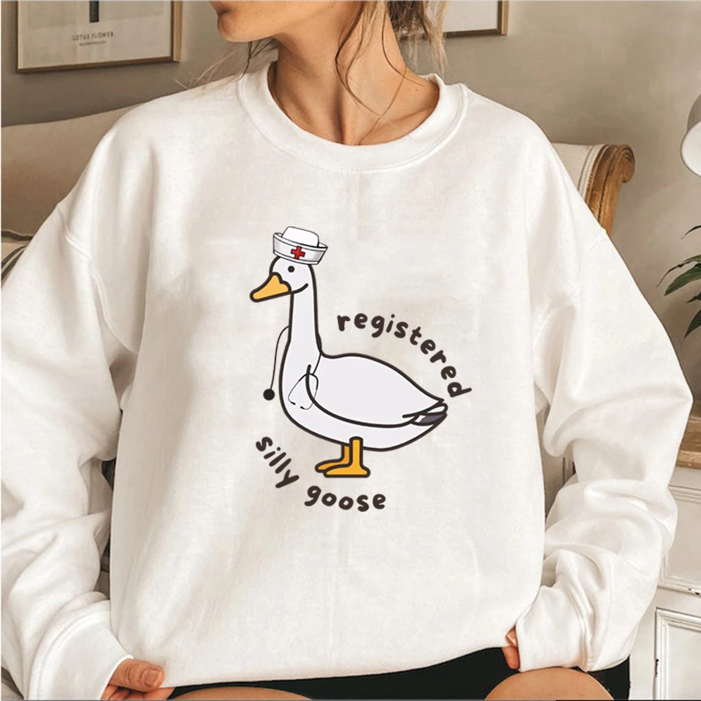 Registered Silly Goose Sweatshirt Funny Goose Hoodie Women's Long Sleeve Crewneck Sweatshirts Graphic Hoodies Nurse Day Gift