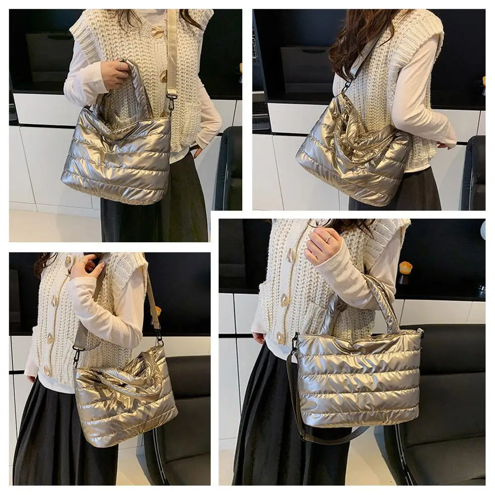Damenhandtaschen, leichte Puffy-Handtasche mit großem Fassungsvermögen, gesteppte Schultertasche mit verstellbarem Riemen, Puffer-Tragetasche, Einkaufstasche – Detail 37