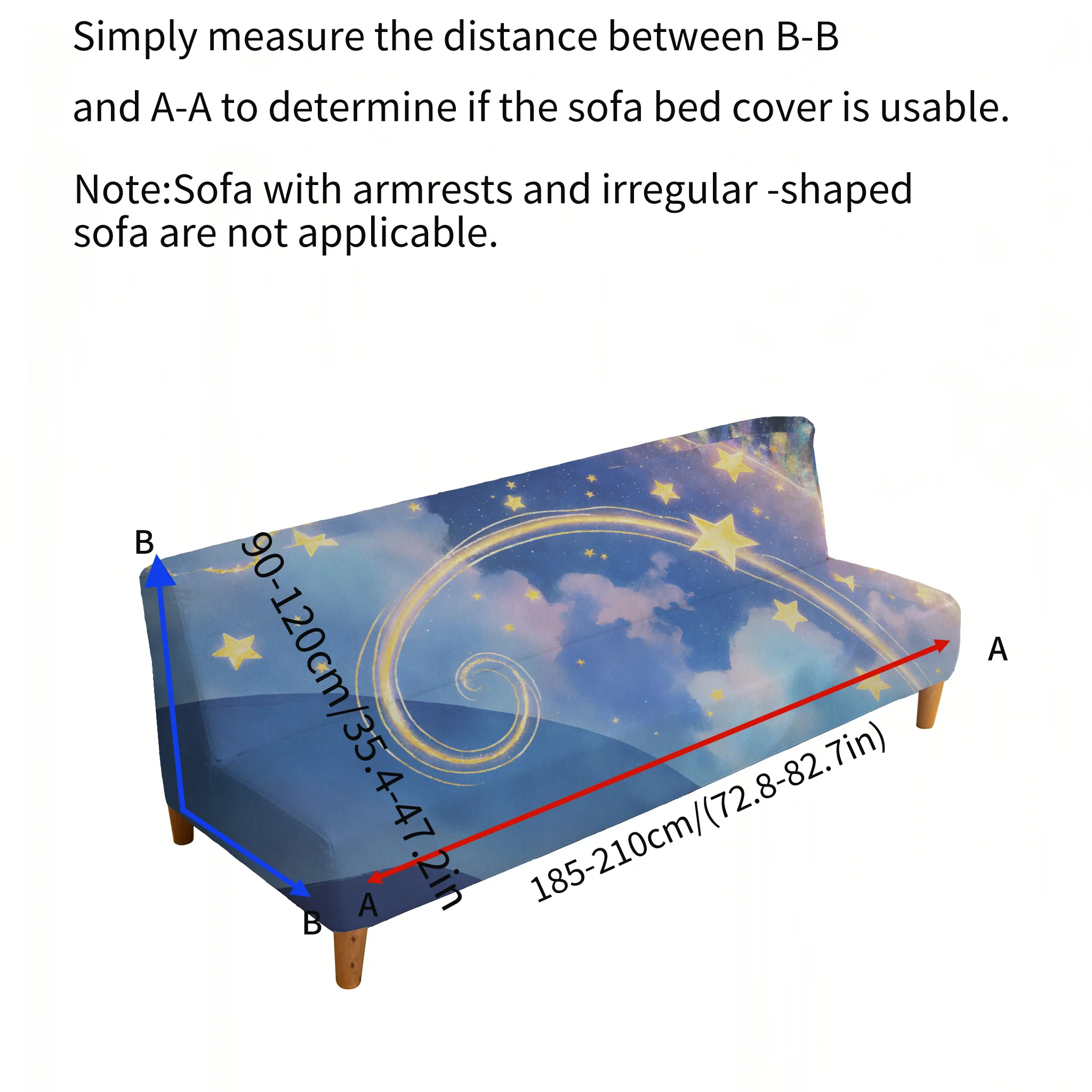 Watercolor starry sky star printed sofa bed cover, living room sofa bed cover, dustproof machine washable sofa bed cover