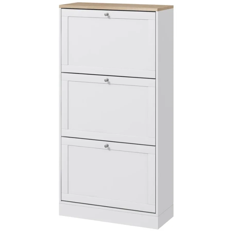 

Modern Shoe Storage with 3 Flip Drawers and Adjustable Shelves Shoe Cabinet Organizer for 18 Pairs of Shoes White