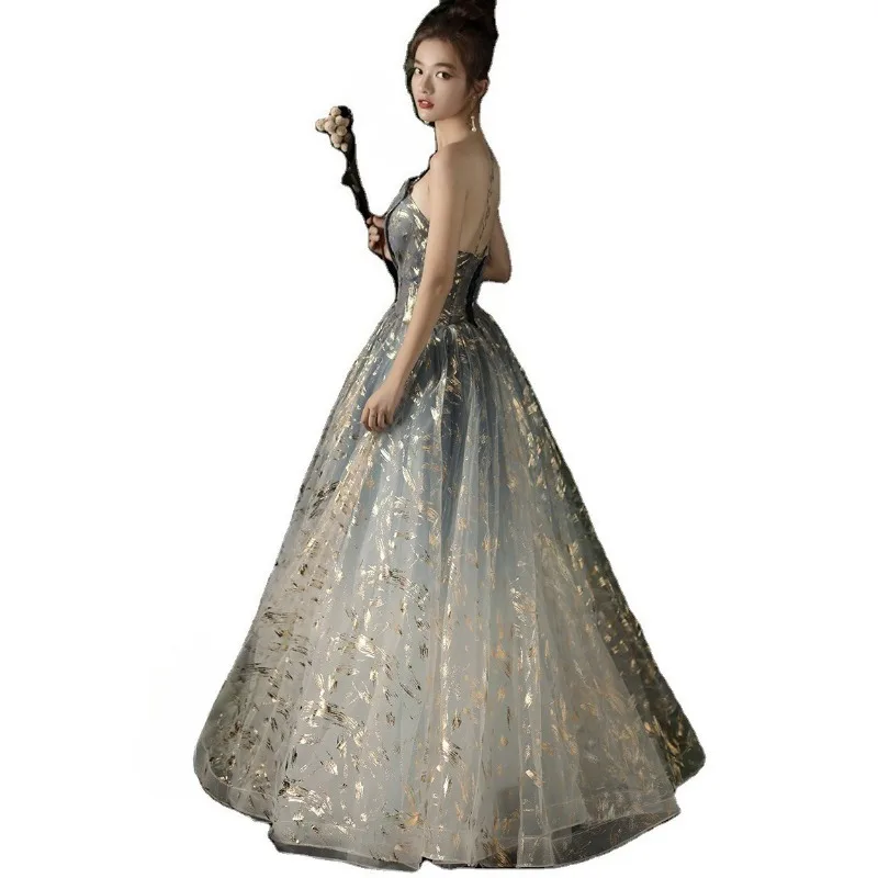 Abendkleid für Frauen, elegantes 2025, neues Bankett-Temperament, tailliertes Brautjungfernkleid, trägerloses Host-Abendkleid